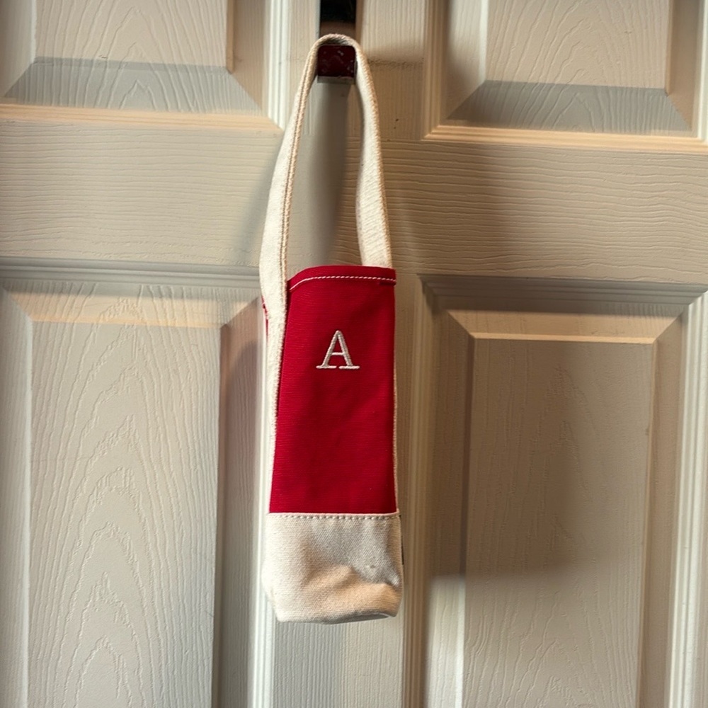 Lands' End Red and Cream Wine Tote Bag with “A” Embroidery
